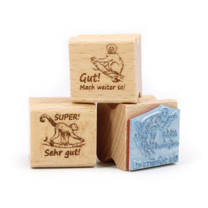 Lehrerstempel Affe im Set - 3 Affen Motivstempel mit Spruch und Motiv für Schule und Lehrer - 28 x 28 mm - Holzstempel Schüler Bewertung