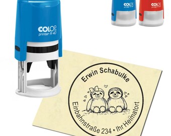 Stamp Address stamp personalized - sloth pair - around ∅ 40 mm