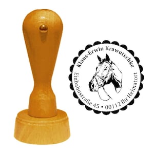 Timbro Timbro in legno Indirizzo timbro « PFERDEKOPF » con indirizzo personale e motivo Nome Horse Head Riding Riding Stable Hobby