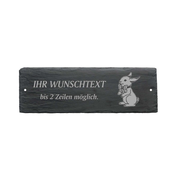 Weatherproof door sign "HASE WITH SCHLEIFE" with desired text or name - approx. 22 x 8 x 0.5 cm sign nameplate family bell children rabbits
