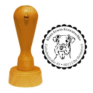 Address stamp dog « AIREDALE TERRIER 03 » with personal address and motif - Stamp Wooden stamp Name Waterside Terrier Bingley Terrier