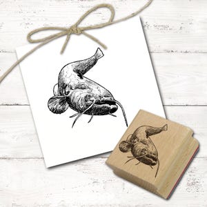 Sello con motivo bagre europeo - sello pez sello de madera 48 x 48 mm - scrapbooking estampado artesanía creatividad pescador pesca