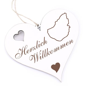 Welcome sign - island Pellworm - decoration heart wood - door sign 13 x 12 cm - heart sign door decoration family house entrance decoration sign