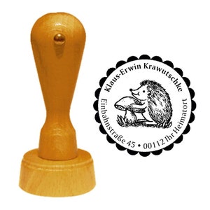 Indirizzo timbro « IGEL con PILZ » con indirizzo personale e motivo - Timbro Timbro in legno Nome Piccolo animale Roditore Animale Roditore Autunno Bambini