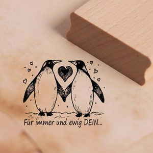 Sello con motivo pingüinos aman por siempre jamás tuyo - sello de pingüino sello de madera 58 x 48 mm - scrapbooking estampado artesanal