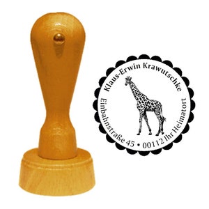 Address Stamps "GIRAFFE" with Personal Address and Motif - Stamp Wooden Stamp Name Animal Zoo Animal Park Safari Circus Africa Wilderness