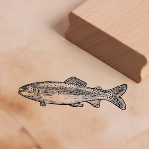Timbre motif saumon - timbre poisson 58 x 18 mm - timbre en bois scrapbooking gaufrage estampage artisanat école maternelle cadeau lac de pêche