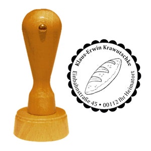 Address stamp &quot;BROT&quot; with personal address and motif - stamp wood stamp name address baker&#39;s bread bakery baking baking bakery
