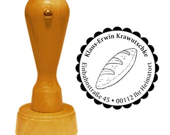 Address stamp &quot;BROT&quot; with personal address and motif - stamp wood stamp name address baker&#39;s bread bakery baking baking bakery