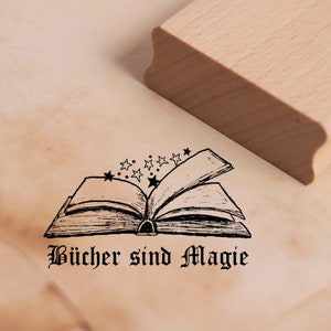 Motivstempel Bücher sind Magie Stempel Buch Sterne 48 x 28 mm - Holzstempel Scrapbooking Embossing Stempeln Basteln - Geschenk Kinder Lesen