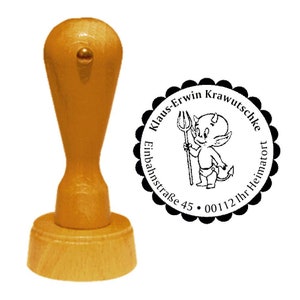 Stempel adresowy "mały DIABEŁ" z adresem osobistym i motywem - znaczek drewniany z imieniem piekło diabeł dziecko