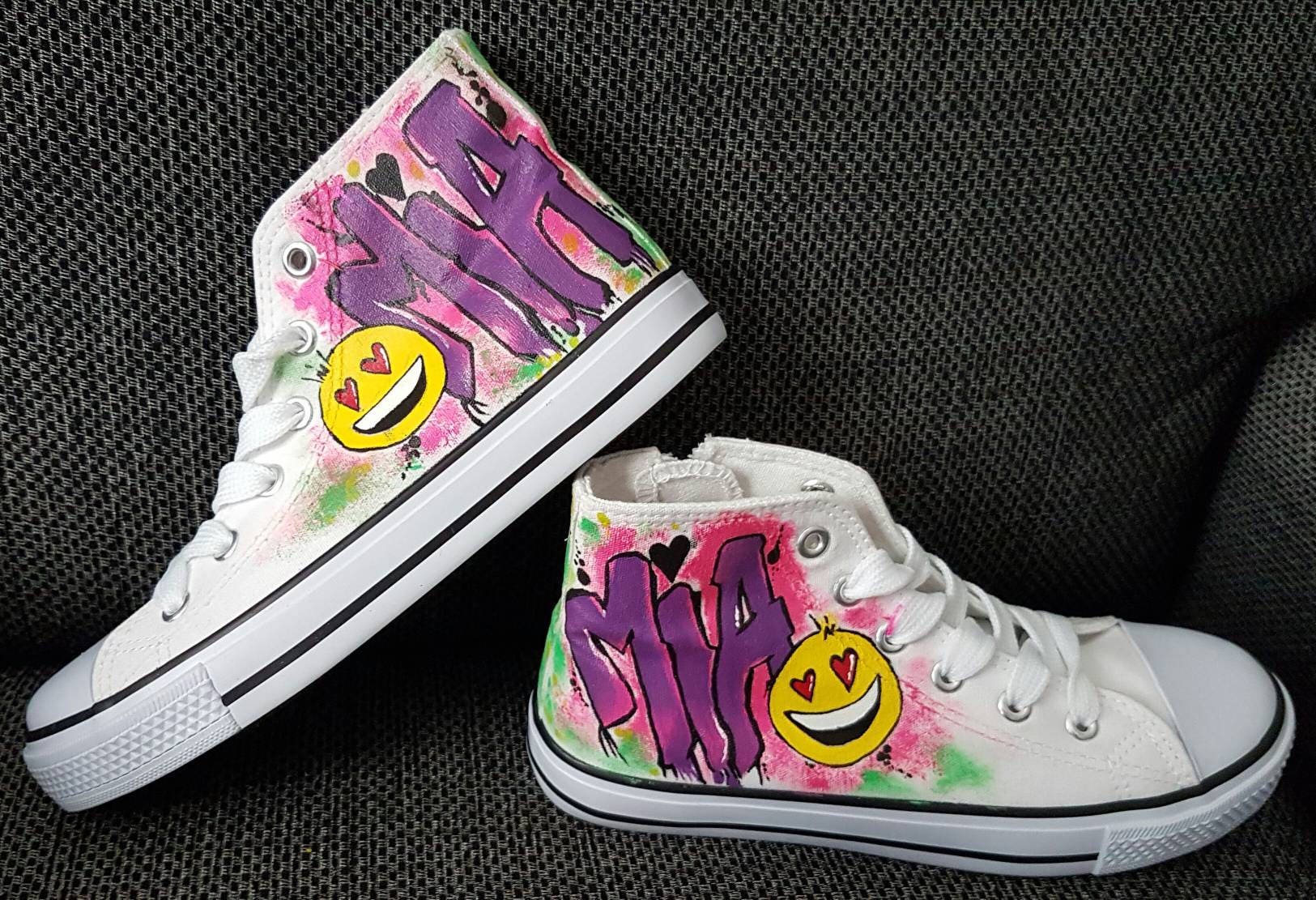 Geldschieter Medicinaal ritme Emoji Sneakers/graffiti Converse/ Graffiti Sneakers/hi - Etsy