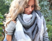 Greys on Greys, OVERSIZED SQUARE blanket scarf, plaid scarf, blanket scarf women, winter scarf, bridesmaid scarf