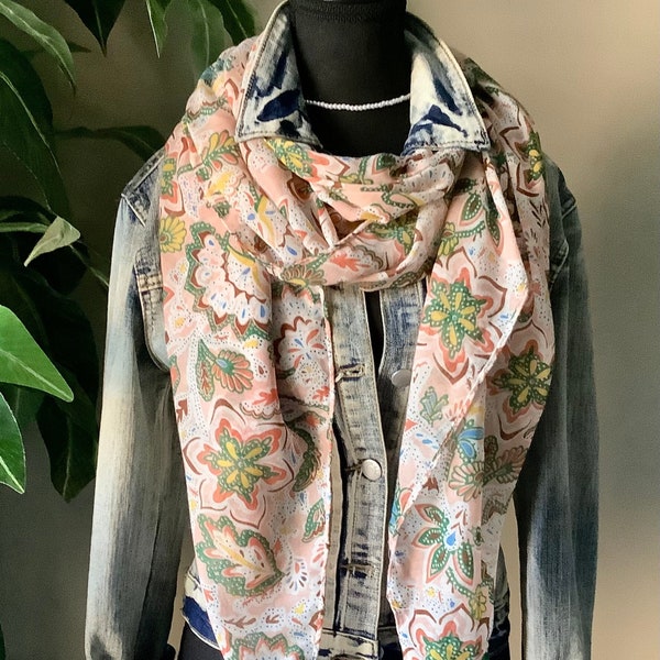 Floral Scarf, bohemian scarf, botanical scarf, lightweight Scarf, tasselled scarf, Lightweight Scarf, Printed Scarf, fall Scarf