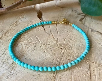 Tiny turquoise bead necklace, tiny turquoise howelite beaded choker, beaded necklace, dainty choker, summer minimalist necklace or bracelet