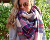 Raspberry Jam SQUARE Plaid Blanket Scarf, Winter scarf, Blanket scarf, Plaid Scarf, Bridesmaid Scarf, best selling items