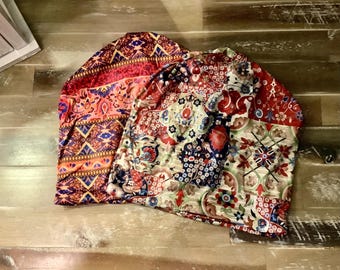 NEW! Slouchy Beanie Hat: Soft Chemo Cap, Versatile Boho Style tapestry print floral slouchy hat, popular trendy slouchy hat