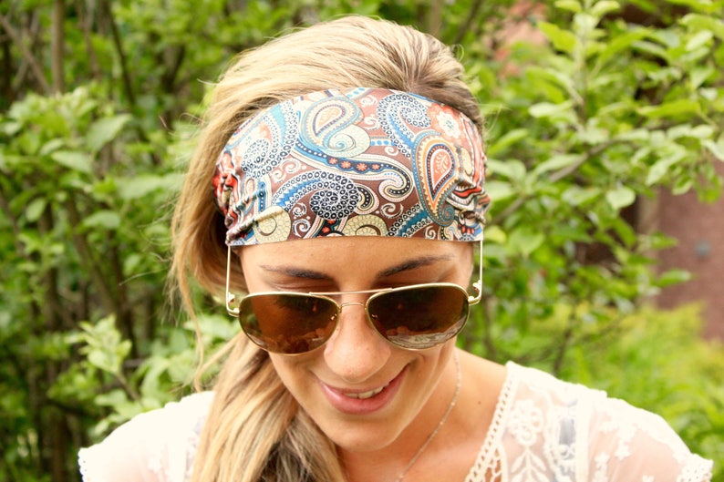 Buy 2 get 3 Womens headbands, Yoga headband, Paisley desert, running headband, best selling headband, scuba headband, Workout headband image 2