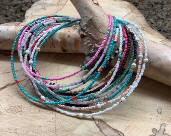 Boho ankletm Dainty waterproof seed bead bracelet or anklet, colourful bead bracelet or anklet, turquoise tiny bead bracelet, beaded anklet