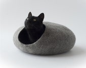 Pets bed Cat bed - cat cave - cat house - eco-friendly handmade felted wool cat bed - natural gray - cat cave