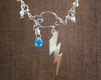 Folkloric Hand Painted Peacock Teardrop with Semiprecious Gemstone Fringe and Pearl Chain Necklace