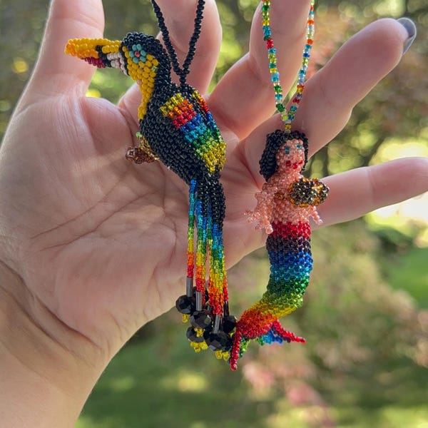 Handmade Beaded Toucan Or Mermaid Rainbow Ornament your choice