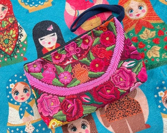 Red Rose Passion Grab and Go Vegan Huipil Wristlet