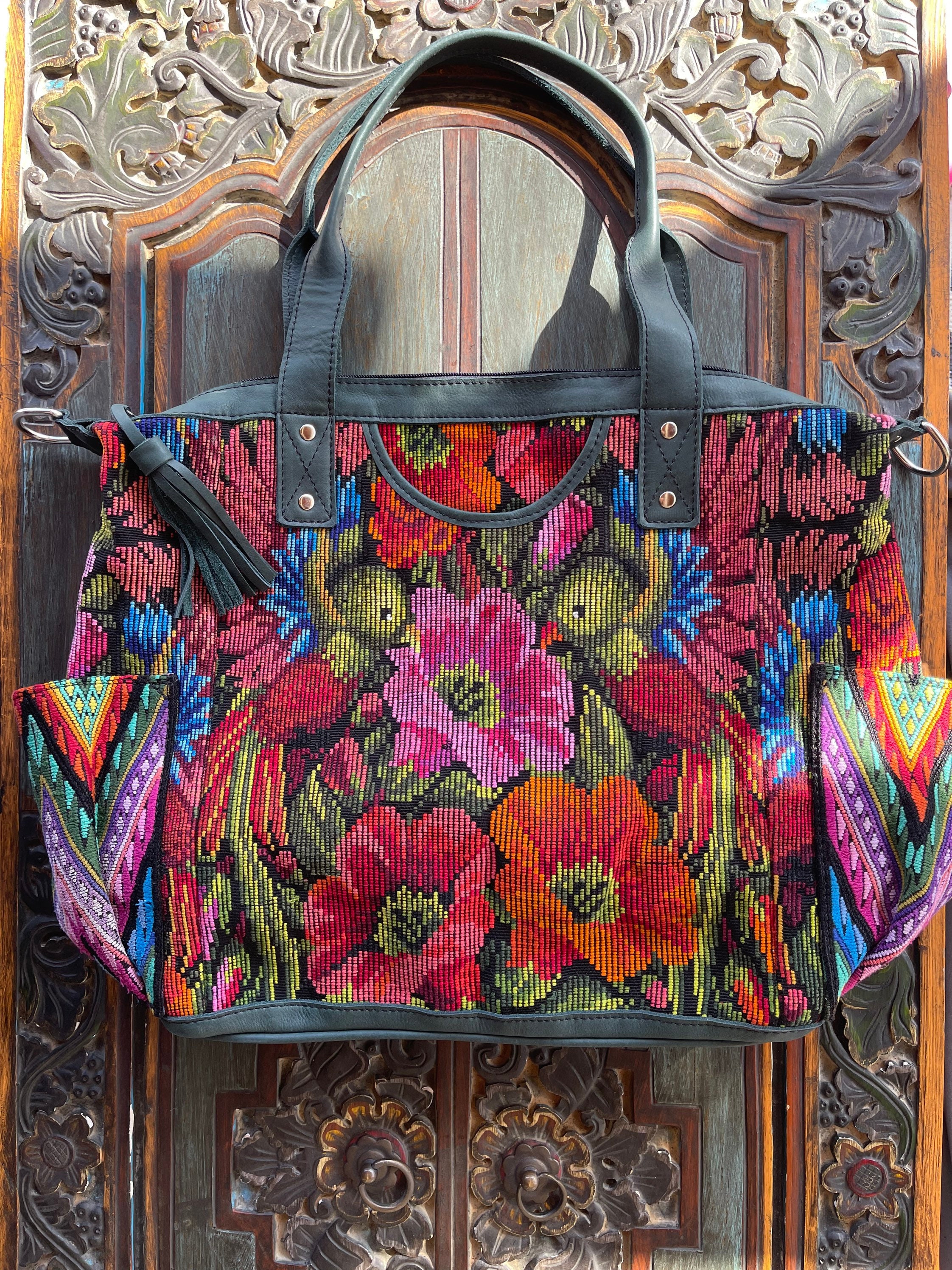 Quetzal Garden Soft Dark Emerald Green Leather Large Convertible Day Bag CDB with leather shoulder strap and backpack straps