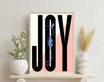 Joy Pods-poster 11 x 14 | Eigentijdse woondecoratie | Leuke kleurrijke muurkunst | Vakantiecadeau | Blauw Roze Wit | Typografie + illustratie