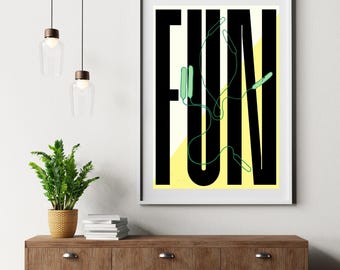 Poster Fun Pods 11 x 14 | Eigentijdse woondecoratie | Leuke kleurrijke muurkunst | Vakantiecadeau | Groen Geel Crème | Typografie + illustratie