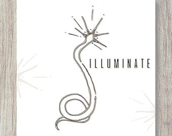 Illuminate 5"x5" Square Print| Vision | Guide, Love, Share, Light, Intuition | Wall Decor | Spiritual Positive  Inspiring Snake Art