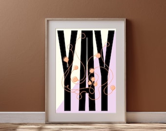 Yay Pods-poster 11 x 14 | Eigentijdse woondecoratie | Leuke kleurrijke muurkunst | Vakantiecadeau | Paarsroze crème | Typografie + illustratie