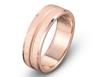 14K Rose Gold Mens Wedding Ring, 6mm Brushed Mens Ring, Rose Gold Wedding Band, Solid Gold Brushed Anniversary Ring, Mens Gift