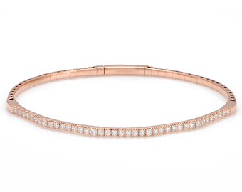 TINY DIAMONDS BANGLE - 14K Dainty Rose Gold 0.80ct Diamond Stackable Bangle Bracelet - Cute Bride Gifts - Statement Jewelry