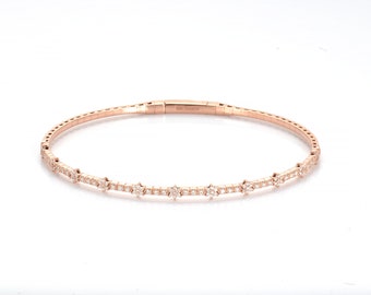 Solid 14k Gold Diamond Bracelet, 0.39ct.  Flexible  Bracelet, Diamond bangle, Gifts for Her, Stackable Bracelet, Flexible Jewelry