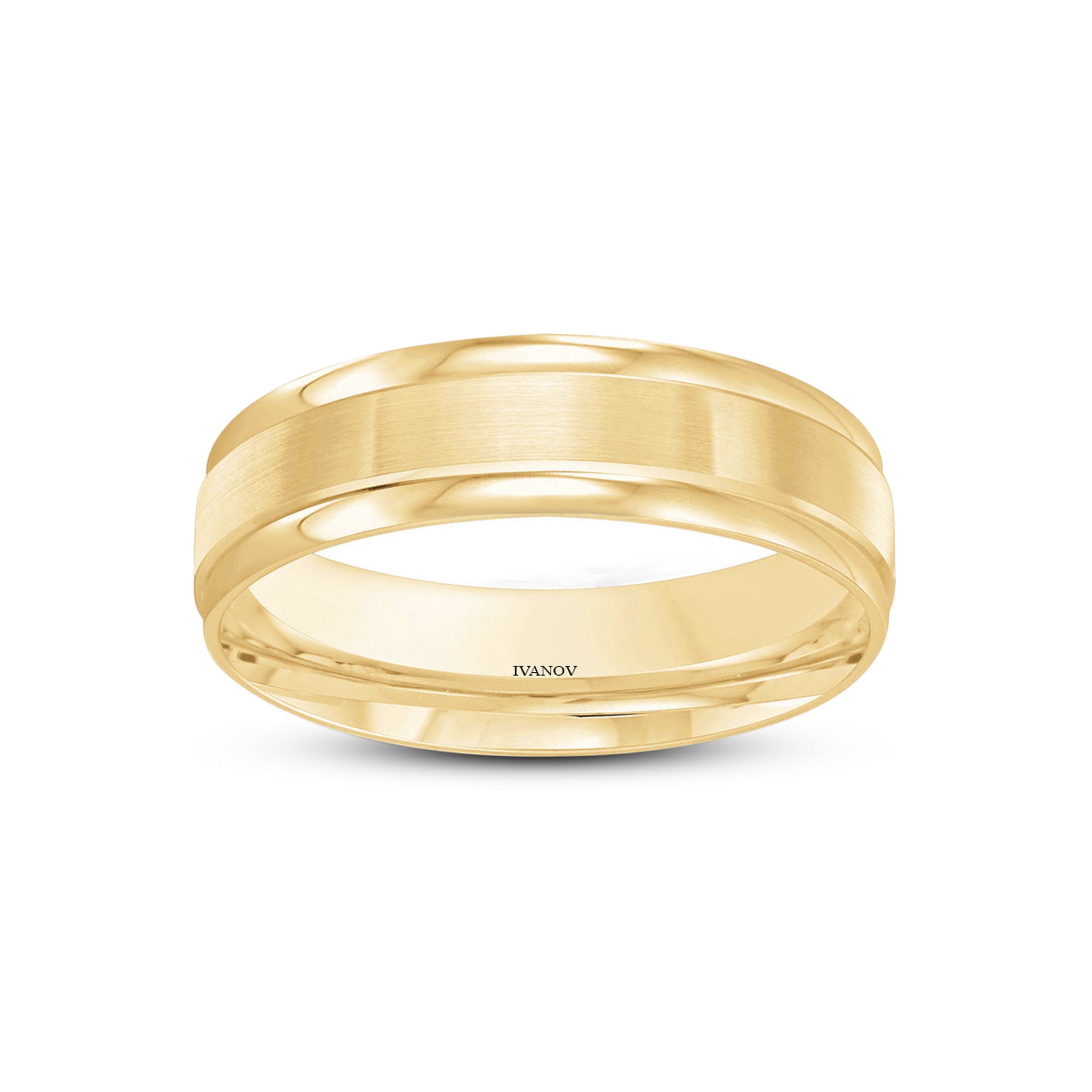 14K Gold Men's Wedding Band Satin Finish With Polished Stepped Edges 14K Gold Men's Wedding Band Satin Finish With Polished Stepped Edges