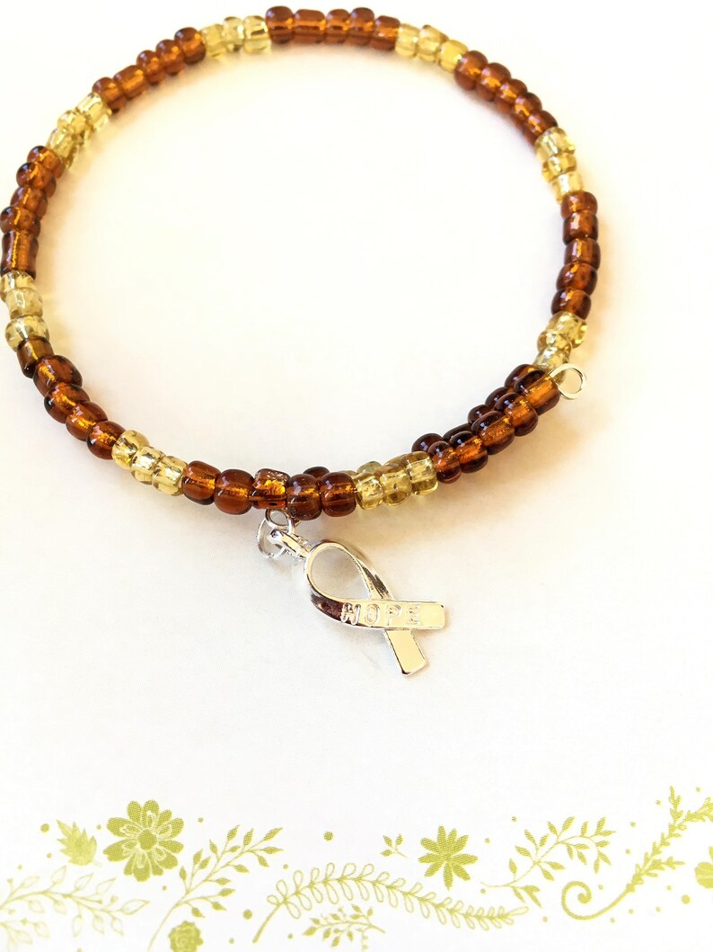 Appendix Cancer Awareness Pseudomyxoma Peritonei Awareness Minimalist Memory Wire Awareness Amber Awareness Beaded Hope Bracelet