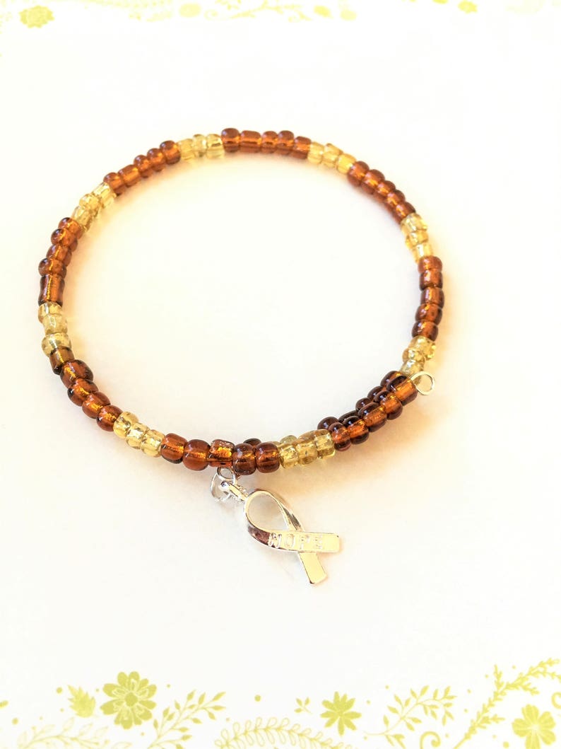 Appendix Cancer Awareness Pseudomyxoma Peritonei Awareness Minimalist Memory Wire Awareness Amber Awareness Beaded Hope Bracelet