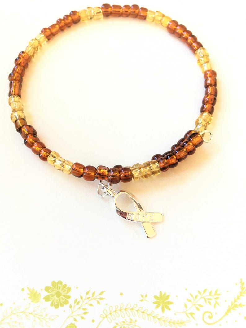 Appendix Cancer Awareness Pseudomyxoma Peritonei Awareness Minimalist Memory Wire Awareness Amber Awareness Beaded Hope Bracelet