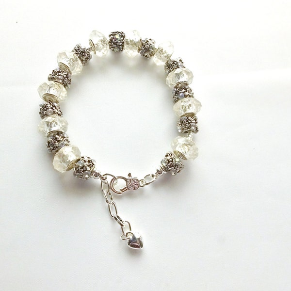 21 Beaded, Crystal and Silver Adjustable Bracelet - RESERVED (free shipping)