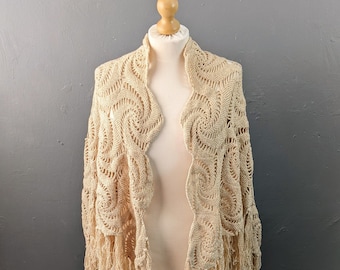 70s Spiral Crochet Shawl with Sparkly Gold Metallic Effect