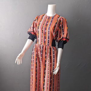70s Peasant Style Maxi Dress by Luna Modelle, Bohemian Stripes, Size Small Medium