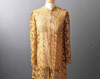 90s Golden Lace Jacket, Vintage Eveningwear, Size Small