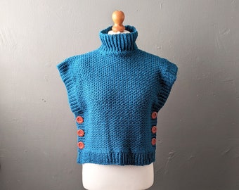 90s Turtleneck Knit Tank Top, High Neck Sweater Vest, Size Medium