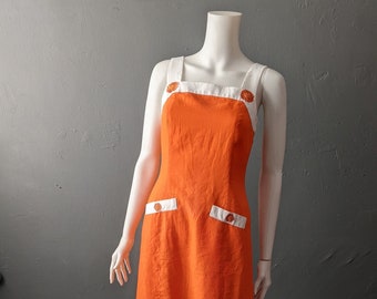 Jaren '90 Sixties Style Shift Dress van Escada Margaretha Ley, Geborduurde Linnen Zonnejurk, Maat Klein