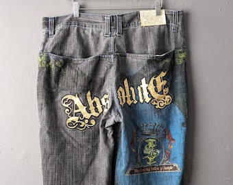 Jean bleu brut des années 90, pantalon ample en denim hip hop, taille 38