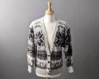 80s Apres Ski Mohair Cardigan, Nordic Style Chic, Size Small