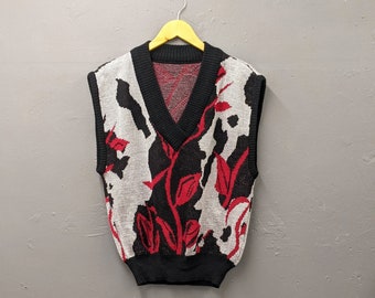 80s Knit Tank Top, Deep V Neck Sweater Vest, Sparkly Metallic Design, Size Medium