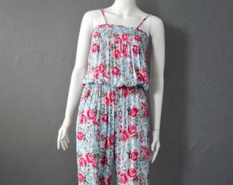 Strappy Rose Print Jumpsuit, 90s Tyk Cottagecore One Piece, Size Small to Medium