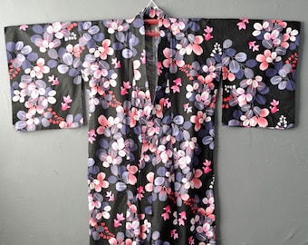 Goldfish and Hagi Yukata Kimono, Japanese Cotton Summer Clothing, M to XL